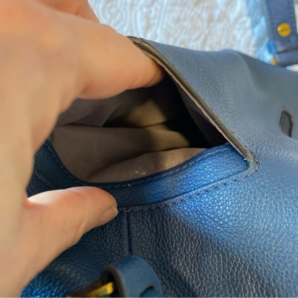 Fossil Elina Rich Blue Leather Convertible Backpack Back Inner Lining Dirty - Picture 15 of 15